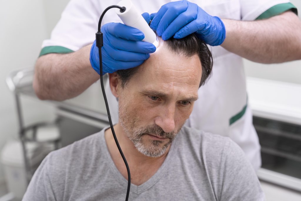 Close-up of Alopecia Areata Scalp Treatment Procedure
